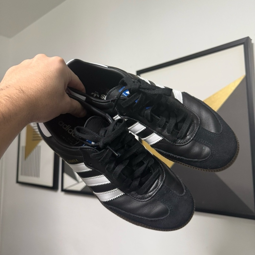 adidas Samba Leather Sneakers - Black with White Stripes